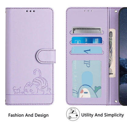 Tecno Pova 6 Neo Cat and Rat Embossed Pattern, RFID Leather Phone Case with Lanyard, Kickstand, and Wallet Features