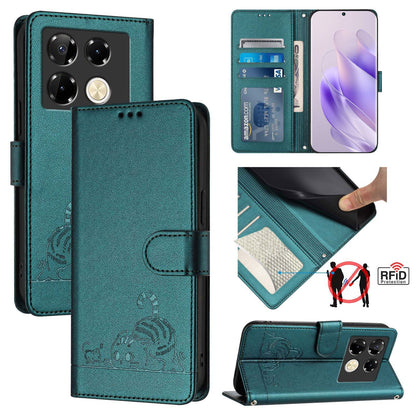 Infinix Note 40 Pro 4G X6850 Cat and Rat Embossed Pattern, RFID Leather Phone Case with Lanyard, Kickstand, and Wallet Features