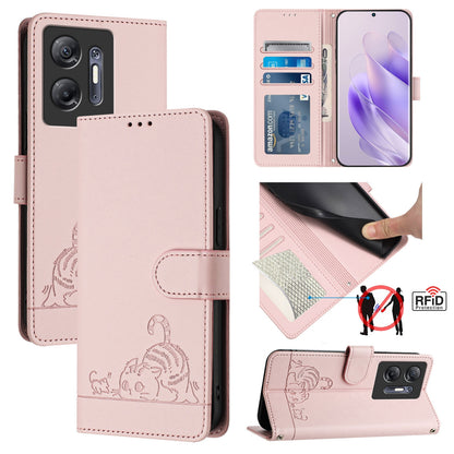 Infinix Hot 30 5G Cat and Rat Embossed Pattern, RFID Leather Phone Case with Lanyard, Kickstand, and Wallet Features