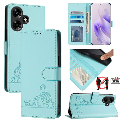 Infinix Hot 30I Cat and Rat Embossed Pattern, RFID Leather Phone Case with Lanyard, Kickstand, and Wallet Features