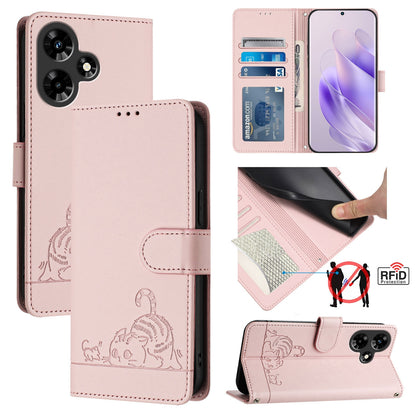 Infinix Hot 30I Cat and Rat Embossed Pattern, RFID Leather Phone Case with Lanyard, Kickstand, and Wallet Features