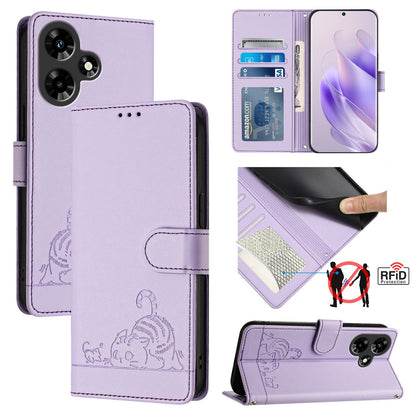 Infinix Hot 30I Cat and Rat Embossed Pattern, RFID Leather Phone Case with Lanyard, Kickstand, and Wallet Features