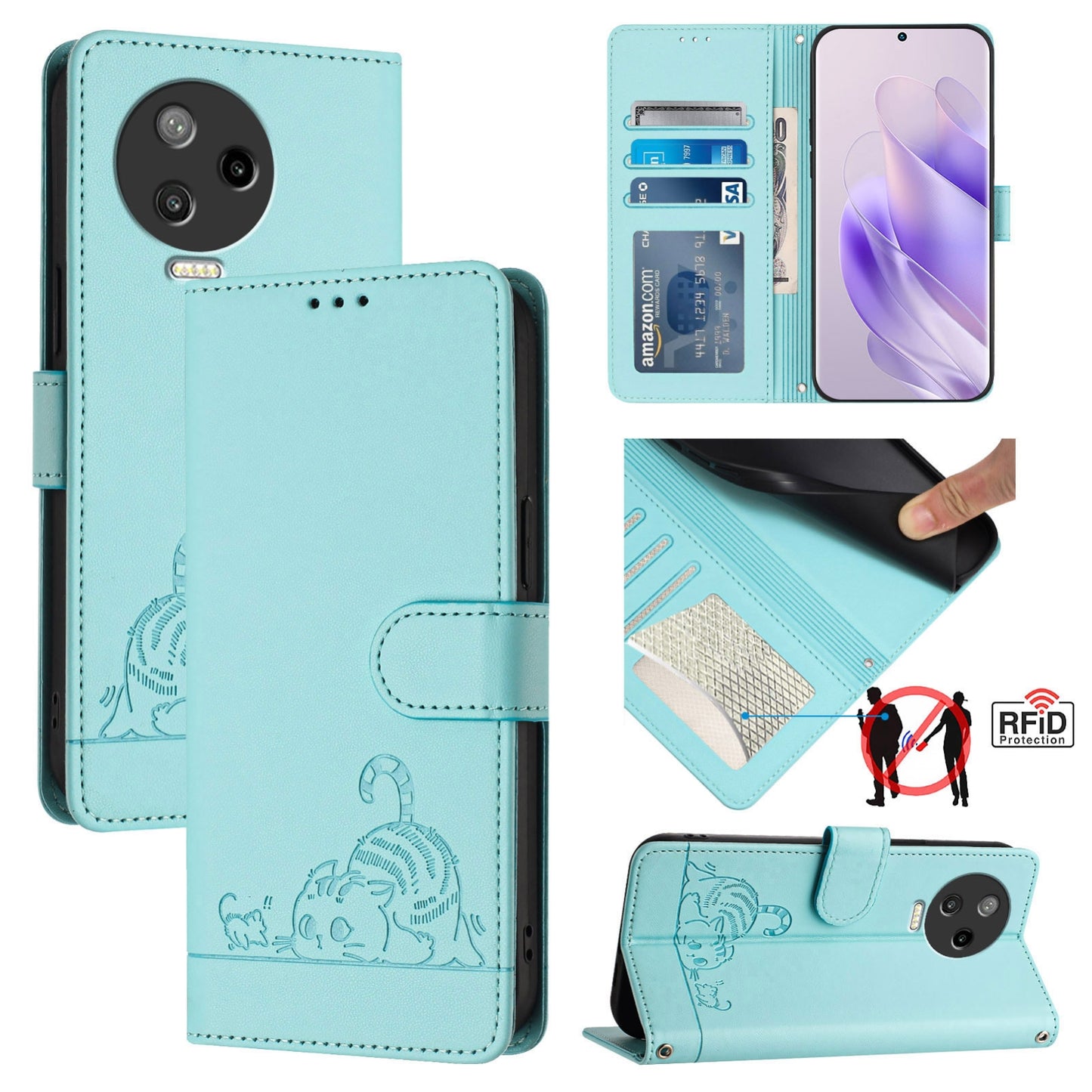 Infinix Note 12 2023 Cat and Rat Embossed Pattern, RFID Leather Phone Case with Lanyard, Kickstand, and Wallet Features