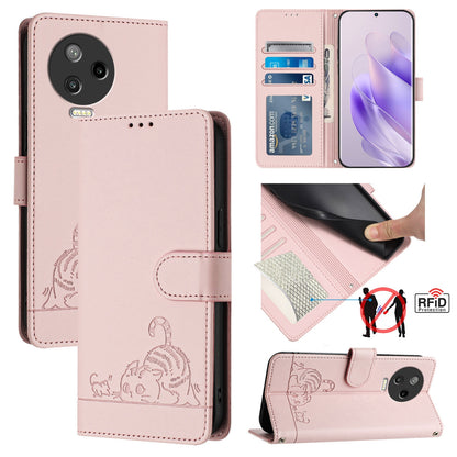 Infinix Note 12 2023 Cat and Rat Embossed Pattern, RFID Leather Phone Case with Lanyard, Kickstand, and Wallet Features