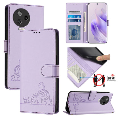 Infinix Note 12 2023 Cat and Rat Embossed Pattern, RFID Leather Phone Case with Lanyard, Kickstand, and Wallet Features