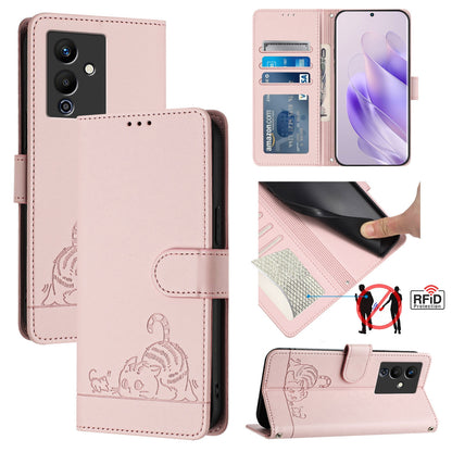 Infinix Note 12 Pro 5G Cat and Rat Embossed Pattern, RFID Leather Phone Case with Lanyard, Kickstand, and Wallet Features