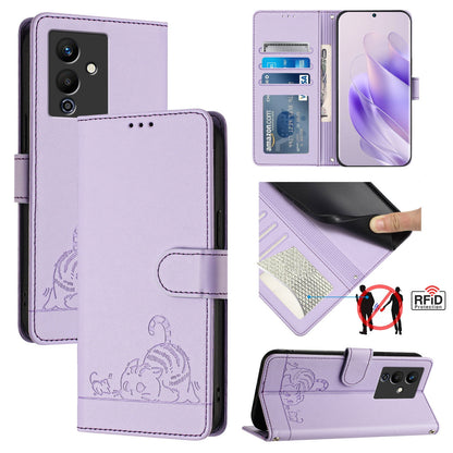 Infinix Note 12 5G Cat and Rat Embossed Pattern, RFID Leather Phone Case with Lanyard, Kickstand, and Wallet Features