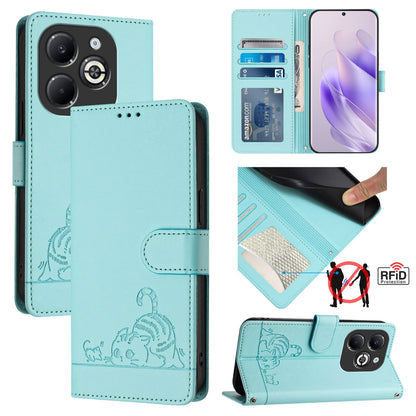 Infinix Smart 8 Plus Cat and Rat Embossed Pattern, RFID Leather Phone Case with Lanyard, Kickstand, and Wallet Features