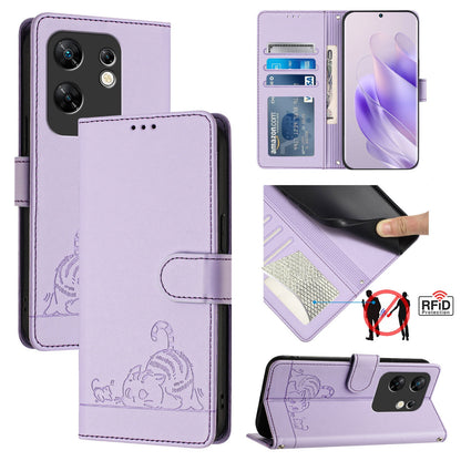 Infinix Zero 30 4G Cat and Rat Embossed Pattern, RFID Leather Phone Case with Lanyard, Kickstand, and Wallet Features