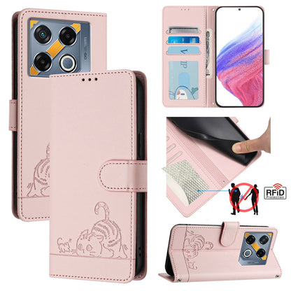 Infinix GT 20 Pro X6871 Cat and Rat Embossed Pattern, RFID Leather Phone Case with Lanyard, Kickstand, and Wallet Features