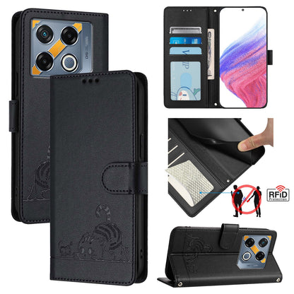 Infinix GT 20 Pro X6871 Cat and Rat Embossed Pattern, RFID Leather Phone Case with Lanyard, Kickstand, and Wallet Features