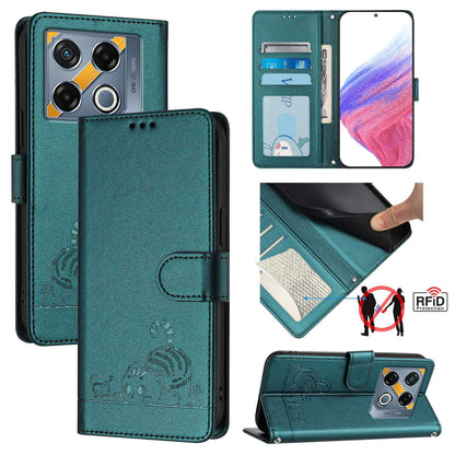 Infinix GT 20 Pro X6871 Cat and Rat Embossed Pattern, RFID Leather Phone Case with Lanyard, Kickstand, and Wallet Features