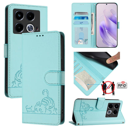 Infinix Note 40 5G Cat and Rat Embossed Pattern, RFID Leather Phone Case with Lanyard, Kickstand, and Wallet Features