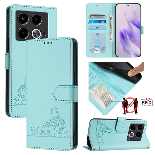 Infinix Note 40 5G Cat and Rat Embossed Pattern, RFID Leather Phone Case with Lanyard, Kickstand, and Wallet Features