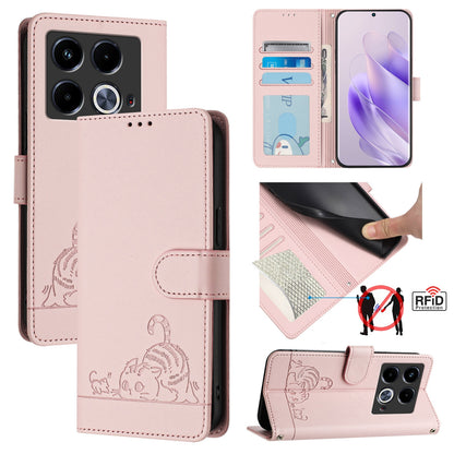 Infinix Note 40 5G Cat and Rat Embossed Pattern, RFID Leather Phone Case with Lanyard, Kickstand, and Wallet Features