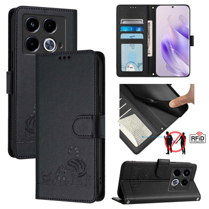 Infinix Note 40 5G Cat and Rat Embossed Pattern, RFID Leather Phone Case with Lanyard, Kickstand, and Wallet Features