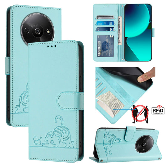 Xiaomi A3 4G Global Cat and Rat Embossed Pattern, RFID Leather Phone Case with Lanyard, Kickstand, and Wallet Features