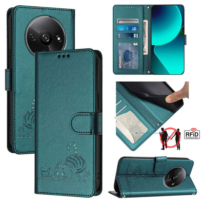 Xiaomi A3 4G Global Cat and Rat Embossed Pattern, RFID Leather Phone Case with Lanyard, Kickstand, and Wallet Features