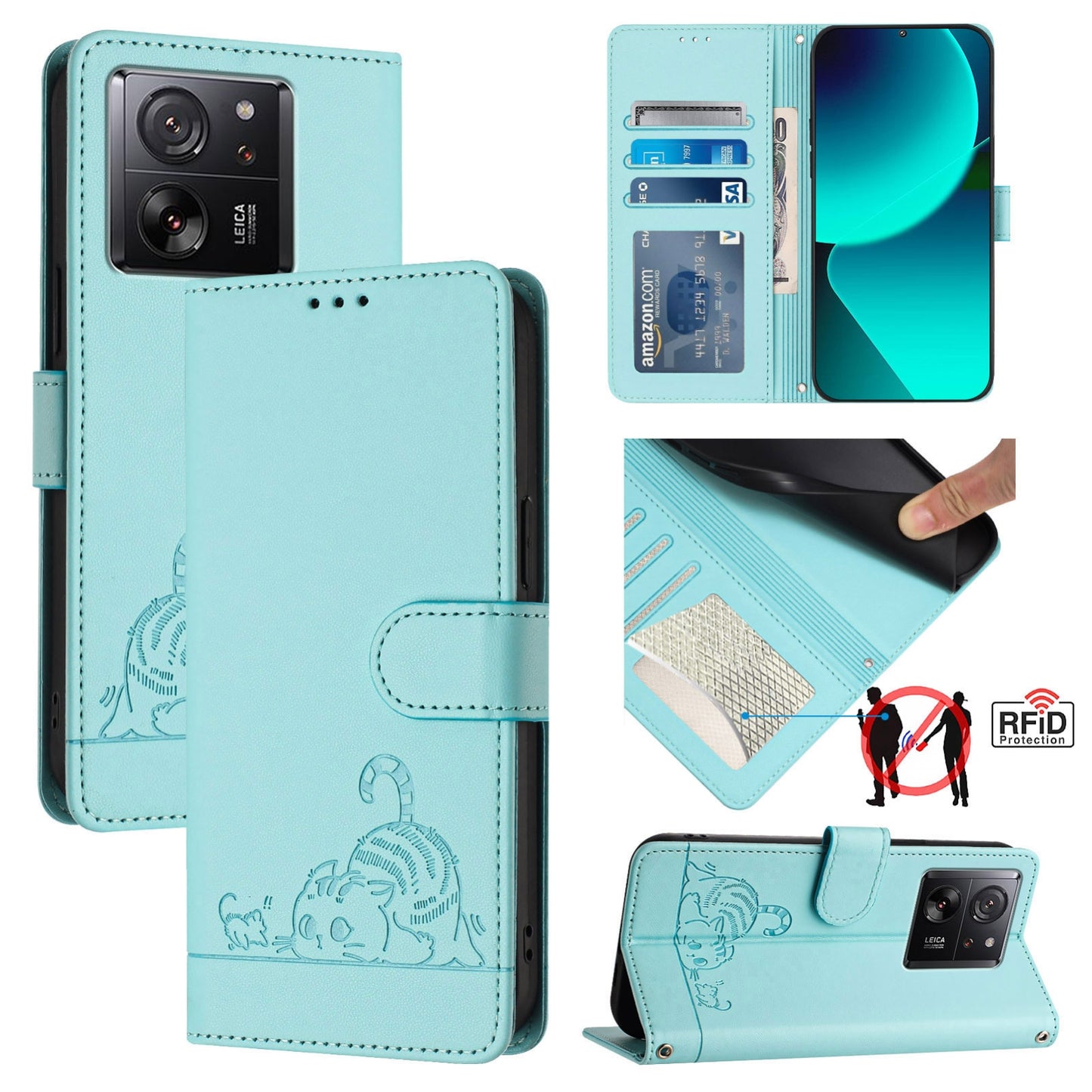 Xiaomi Redmi K60 Ultra Cat and Rat Embossed Pattern, RFID Leather Phone Case with Lanyard, Kickstand, and Wallet Features