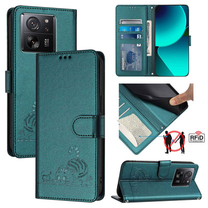 Xiaomi Redmi K60 Ultra Cat and Rat Embossed Pattern, RFID Leather Phone Case with Lanyard, Kickstand, and Wallet Features