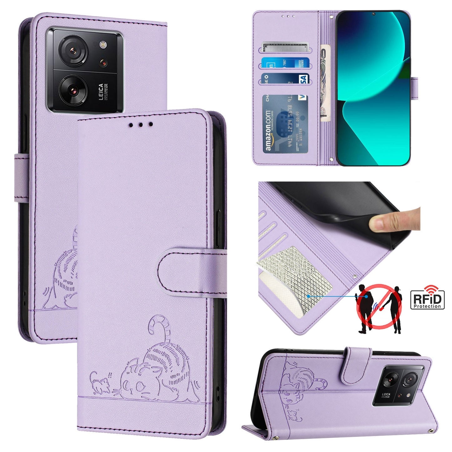 Xiaomi Redmi K60 Ultra Cat and Rat Embossed Pattern, RFID Leather Phone Case with Lanyard, Kickstand, and Wallet Features