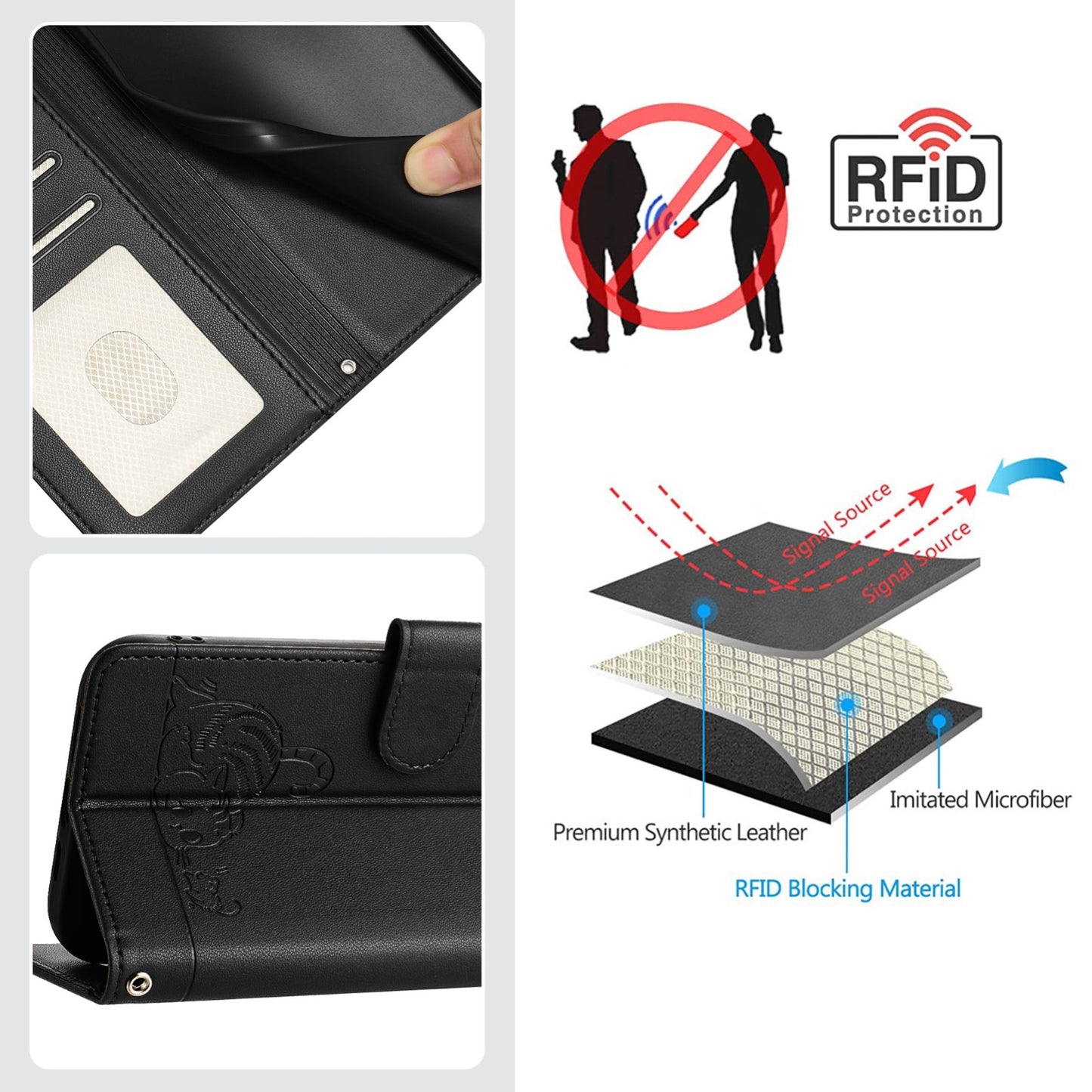 Xiaomi Redmi Note 12R Cat and Rat Embossed Pattern, RFID Leather Phone Case with Lanyard, Kickstand, and Wallet Features