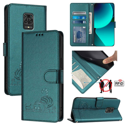 Xiaomi Redmi Note 10 Lite Cat and Rat Embossed Pattern, RFID Leather Phone Case with Lanyard, Kickstand, and Wallet Features