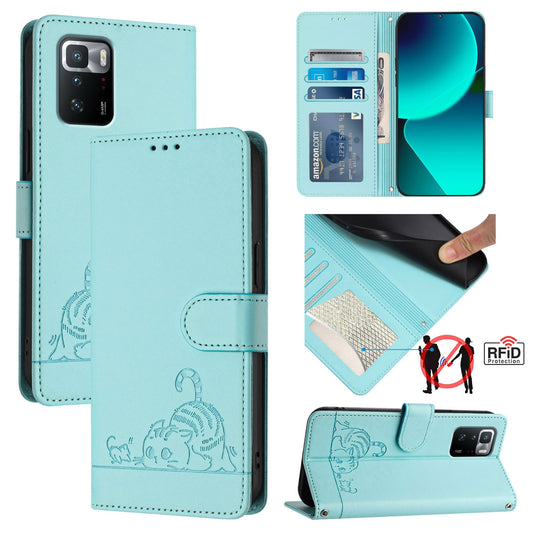 Xiaomi POCO X3 GT Cat and Rat Embossed Pattern, RFID Leather Phone Case with Lanyard, Kickstand, and Wallet Features