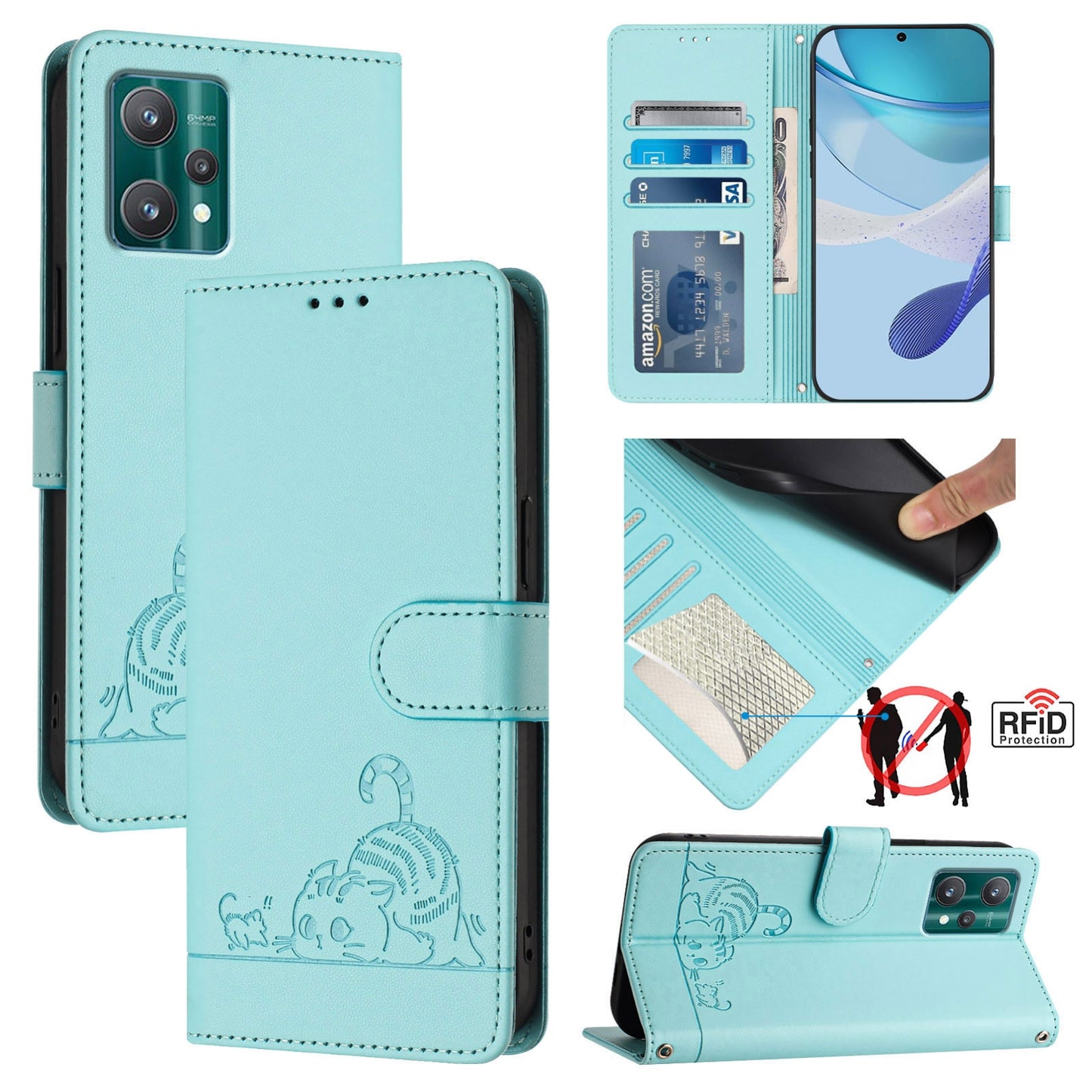 Motorola Edge+ 2023 Cat and Rat Embossed Pattern, RFID Leather Phone Case with Lanyard, Kickstand, and Wallet Features