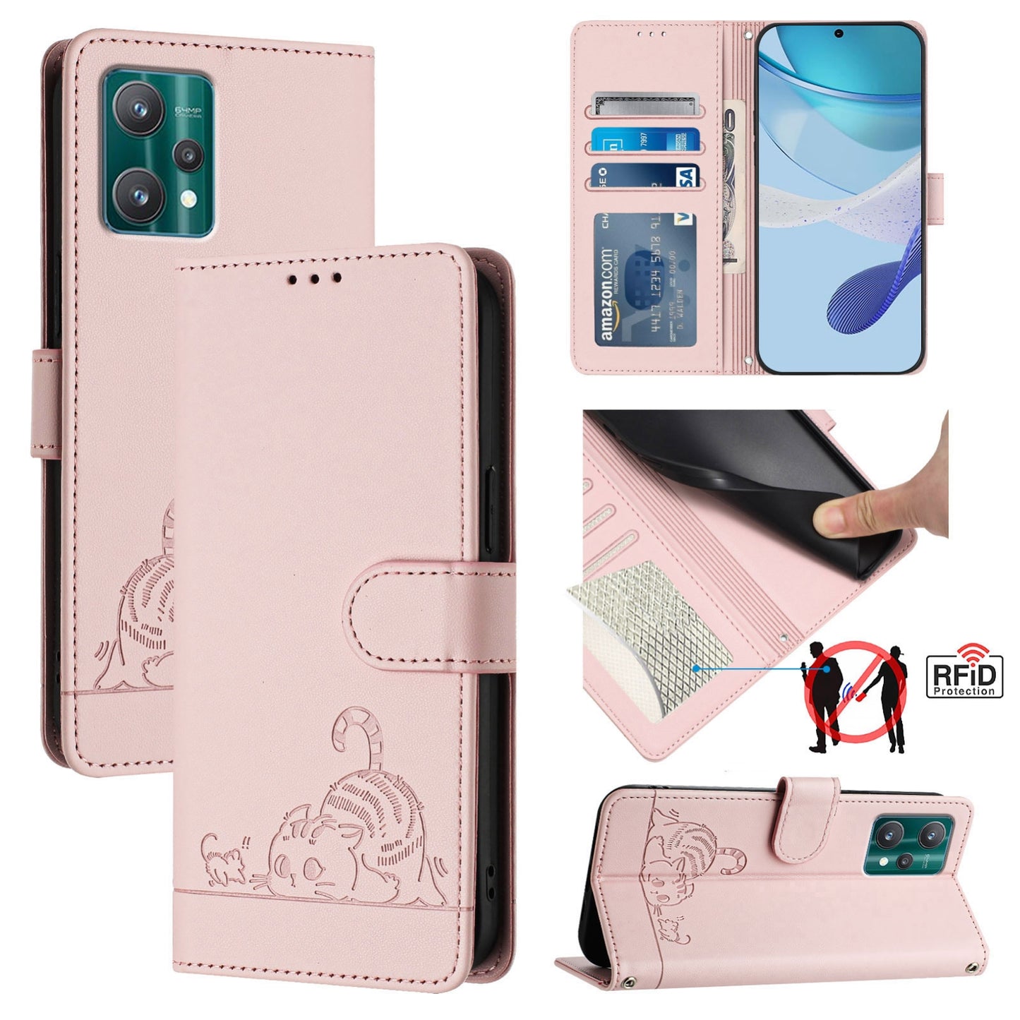 Motorola Moto X40 Cat and Rat Embossed Pattern, RFID Leather Phone Case with Lanyard, Kickstand, and Wallet Features