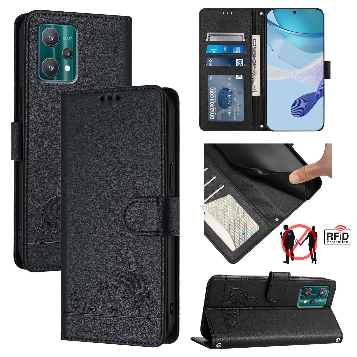 Motorola Edge+ 2023 Cat and Rat Embossed Pattern, RFID Leather Phone Case with Lanyard, Kickstand, and Wallet Features