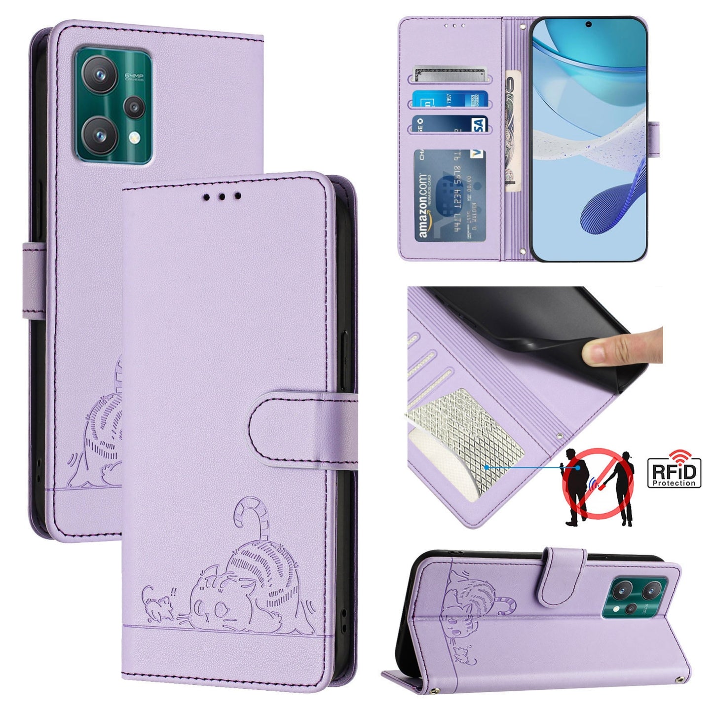 Motorola Edge+ 2023 Cat and Rat Embossed Pattern, RFID Leather Phone Case with Lanyard, Kickstand, and Wallet Features