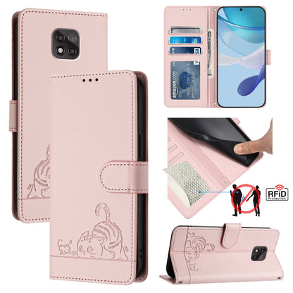 Motorola Moto G Power 2021 Cat and Rat Embossed Pattern, RFID Leather Phone Case with Lanyard, Kickstand, and Wallet Features