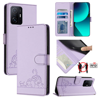 Xiaomi Mi 10T Cat and Rat Embossed Pattern, RFID Leather Phone Case with Lanyard, Kickstand, and Wallet Features