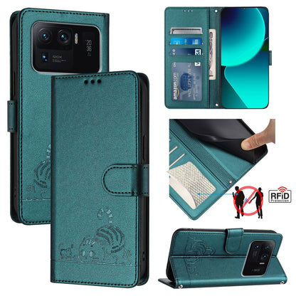 Xiaomi Mi 11 Ultra Cat and Rat Embossed Pattern, RFID Leather Phone Case with Lanyard, Kickstand, and Wallet Features