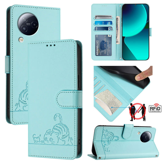 Xiaomi CIVI 3 5G Cat and Rat Embossed Pattern, RFID Leather Phone Case with Lanyard, Kickstand, and Wallet Features