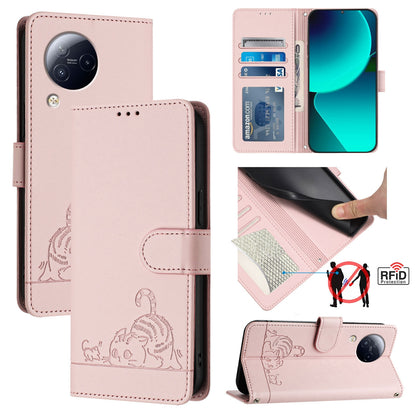 Xiaomi CIVI 3 5G Cat and Rat Embossed Pattern, RFID Leather Phone Case with Lanyard, Kickstand, and Wallet Features