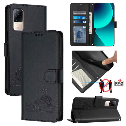 Xiaomi CIVI Cat and Rat Embossed Pattern, RFID Leather Phone Case with Lanyard, Kickstand, and Wallet Features