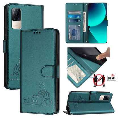 Xiaomi CIVI Cat and Rat Embossed Pattern, RFID Leather Phone Case with Lanyard, Kickstand, and Wallet Features