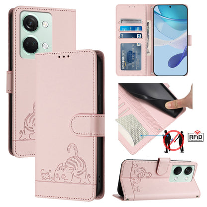 OnePlus Ace 2V Cat and Rat Embossed Pattern, RFID Leather Phone Case with Lanyard, Kickstand, and Wallet Features