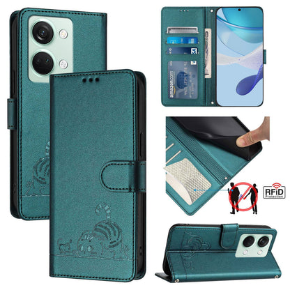 OnePlus Ace 2V Cat and Rat Embossed Pattern, RFID Leather Phone Case with Lanyard, Kickstand, and Wallet Features