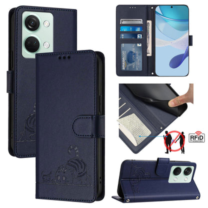 OnePlus Ace 2V Cat and Rat Embossed Pattern, RFID Leather Phone Case with Lanyard, Kickstand, and Wallet Features