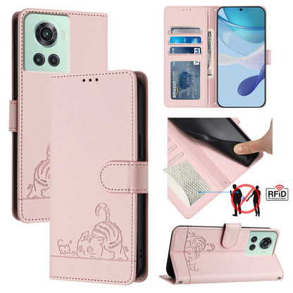 OnePlus ACE Cat and Rat Embossed Pattern, RFID Leather Phone Case with Lanyard, Kickstand, and Wallet Features