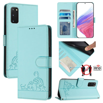 Samsung Galaxy S20 FE 5G Cat and Rat Embossed Pattern, RFID Leather Phone Case with Lanyard, Kickstand, and Wallet Features