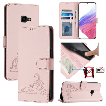 Samsung Galaxy Xcover 4 Cat and Rat Embossed Pattern, RFID Leather Phone Case with Lanyard, Kickstand, and Wallet Features