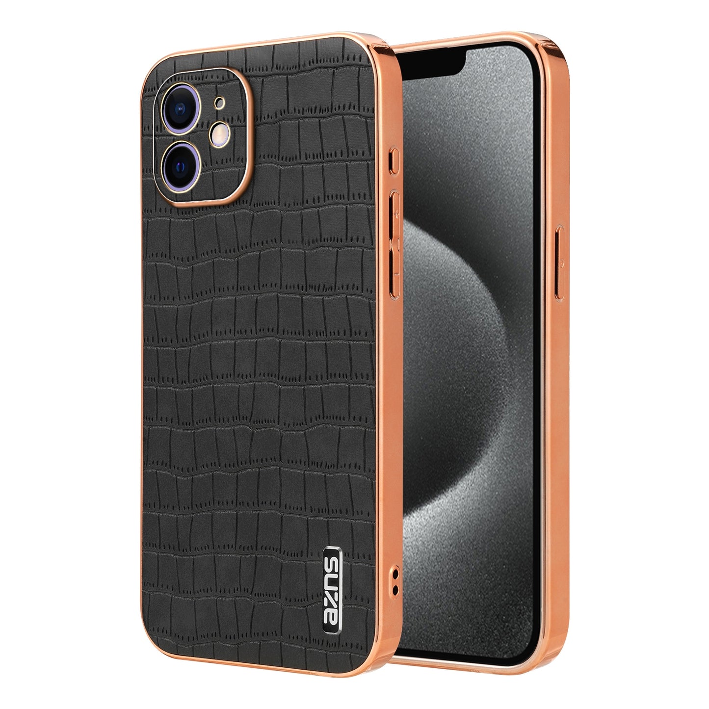 iPhone 11 Luxury Case - Electroplated Frame, Crocodile Texture Leather, Full Coverage Protection, Anti-Fingerprint & Shockproof