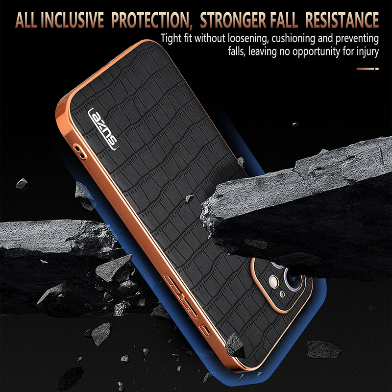iPhone 11 Luxury Case - Electroplated Frame, Crocodile Texture Leather, Full Coverage Protection, Anti-Fingerprint & Shockproof