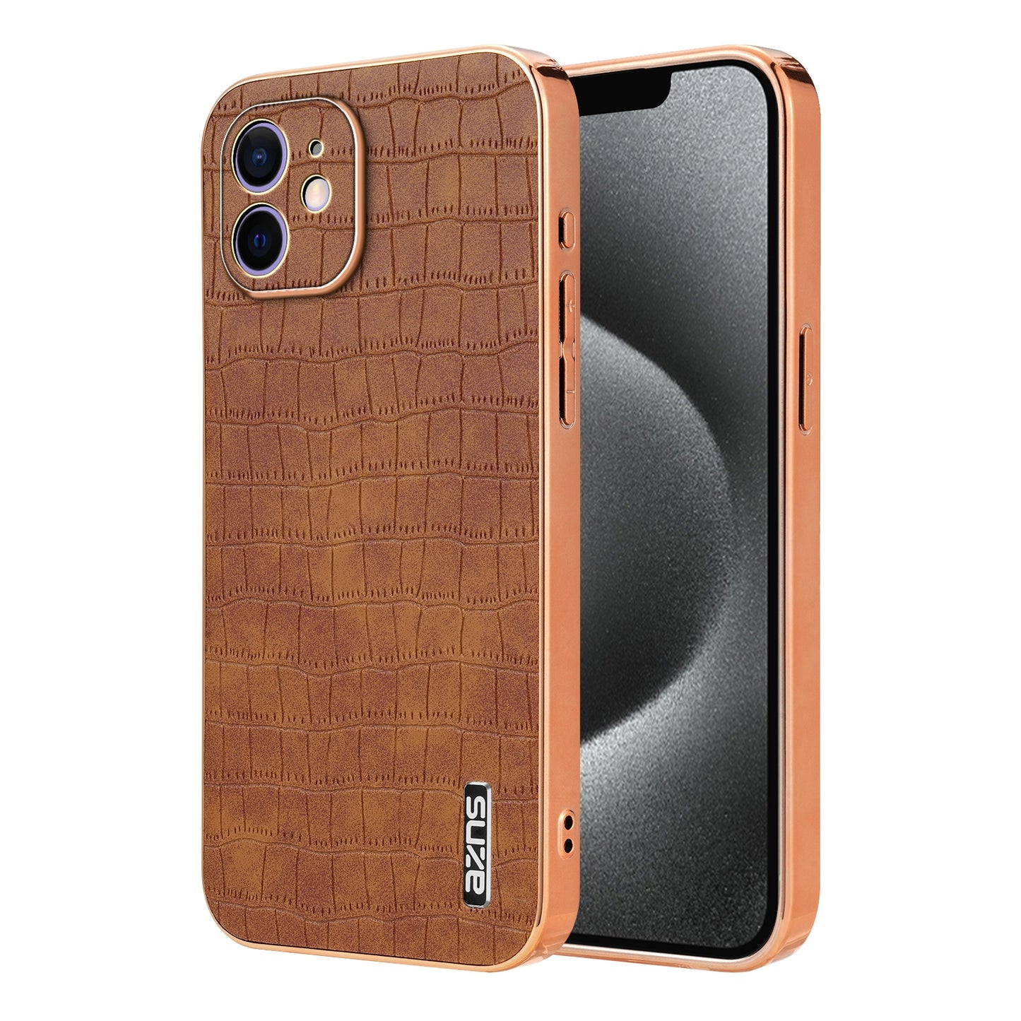 iPhone 11 Luxury Case - Electroplated Frame, Crocodile Texture Leather, Full Coverage Protection, Anti-Fingerprint & Shockproof