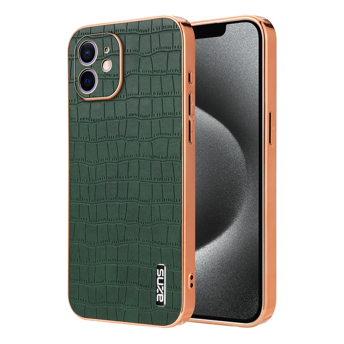 iPhone 11 Luxury Case - Electroplated Frame, Crocodile Texture Leather, Full Coverage Protection, Anti-Fingerprint & Shockproof