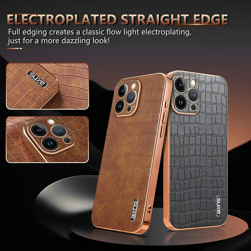 iPhone 11 Pro Luxury Case - Electroplated Frame, Crocodile Texture Leather, Full Coverage Protection, Anti-Fingerprint & Shockproof